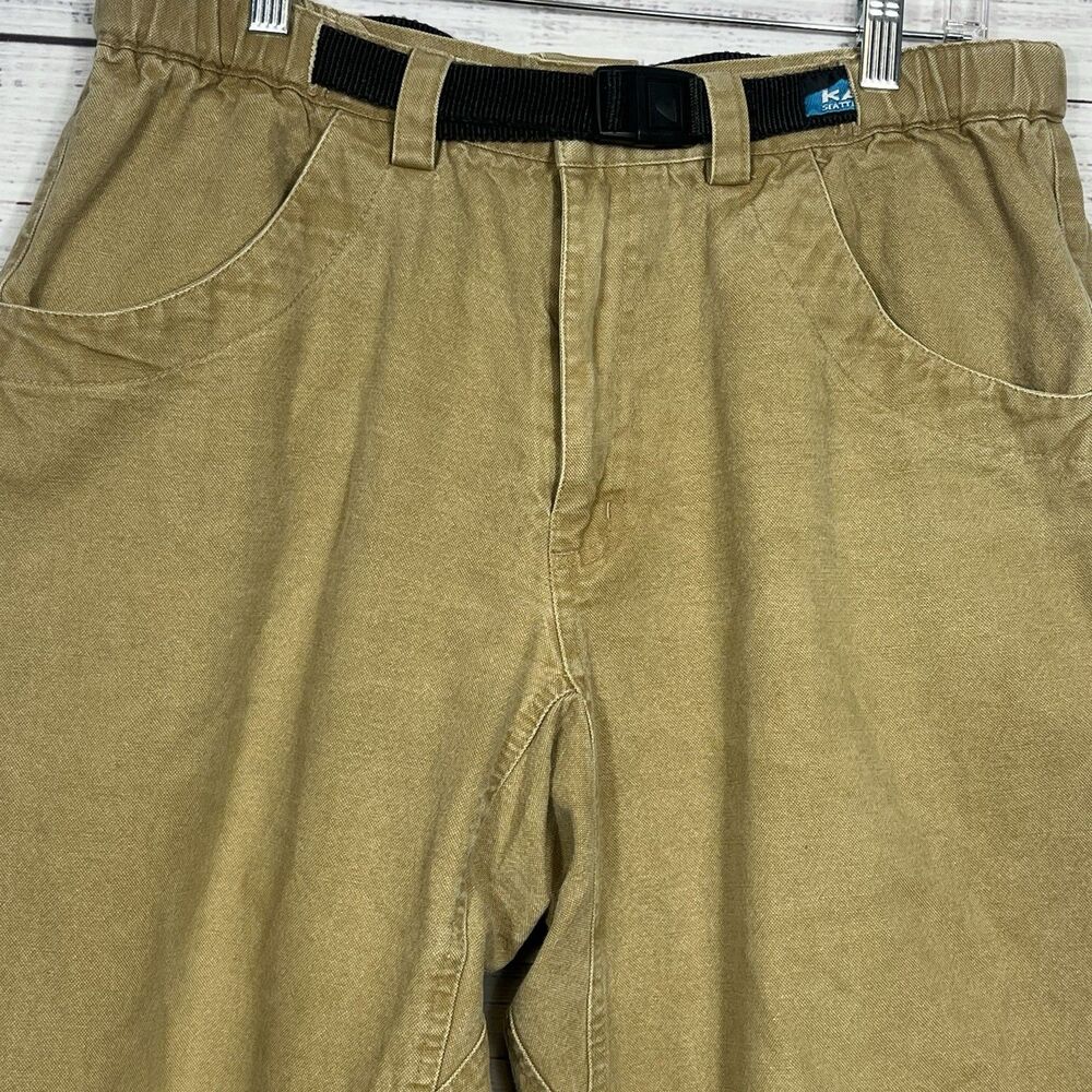 Vtg KAVU Chilliwack Canvas Khaki Belted Climbing *Cut Off* Pants Short Large USA - Picture 2 of 13